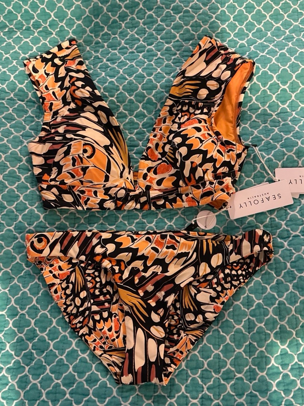 Seafolly Orange Black White Patterned Bikini